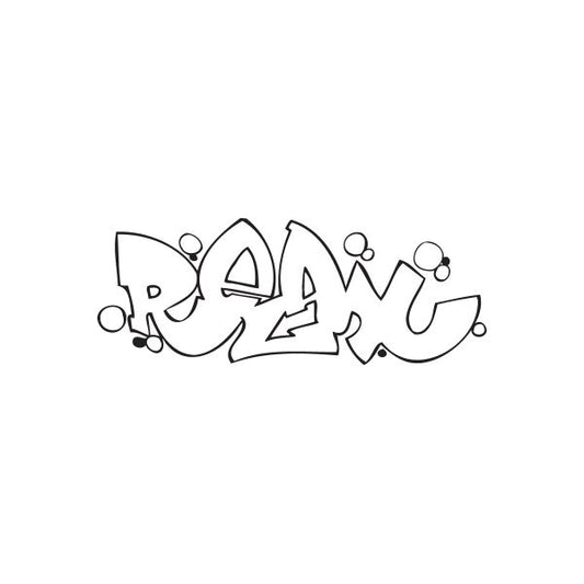 Graffiti decal with black outline RELAX lettering and bubble accents