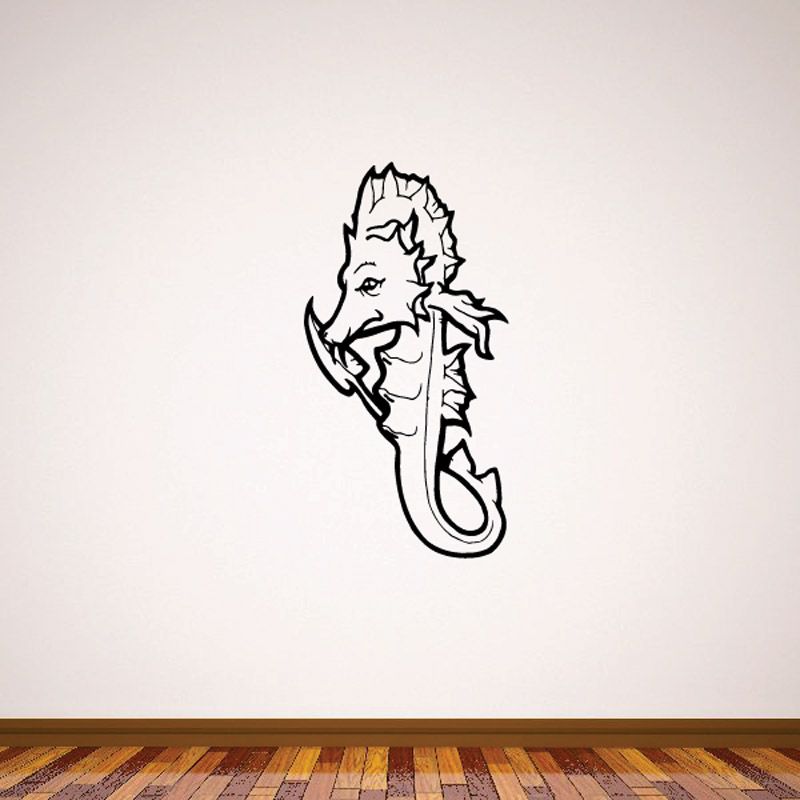 Seahorse decal sticker with black line-art design