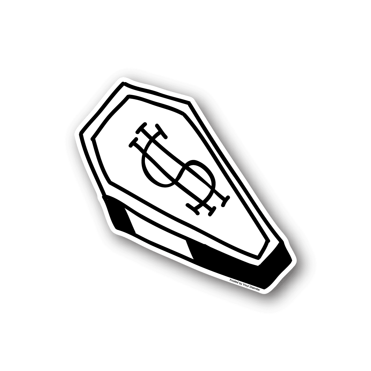 Vinyl money-themed sticker with outlined icon, white center and black border