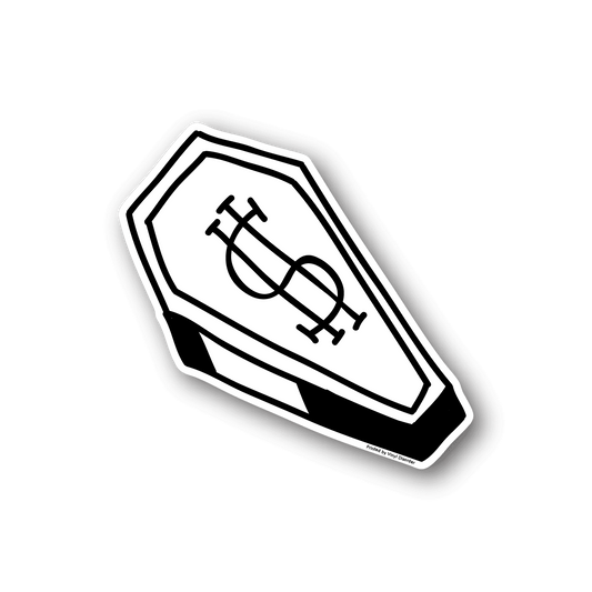 Vinyl money-themed sticker with outlined icon, white center and black border