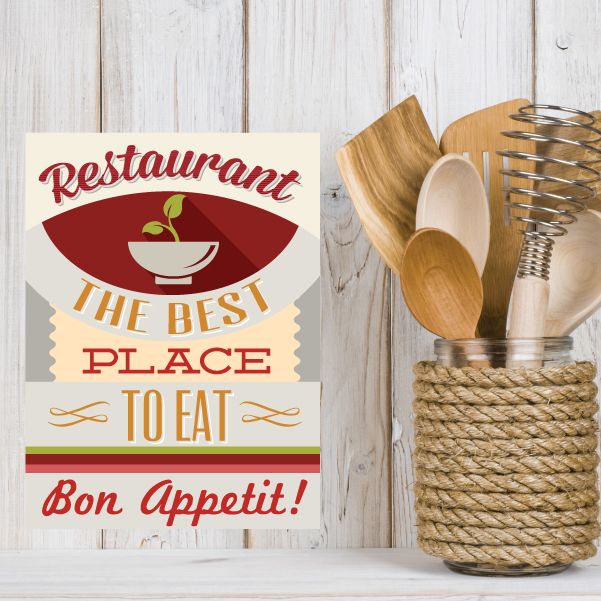 Restaurant sticker with red bowl graphic and text 'The Best Place to Eat'