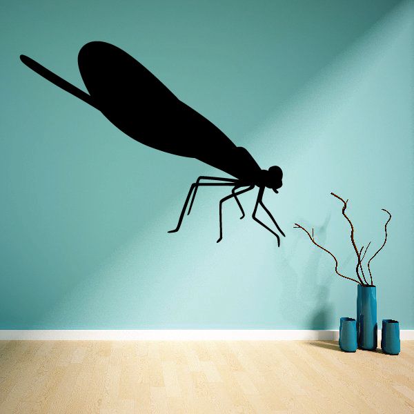 Resting dragonfly wall decal, black outline with long wings