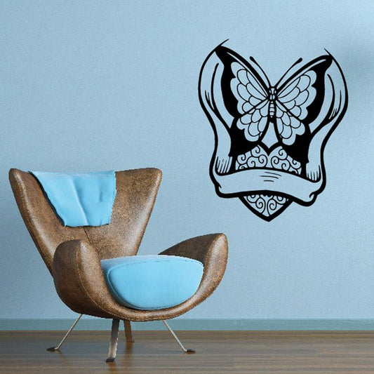 Butterfly ribbon wall decal in black with light blue accents