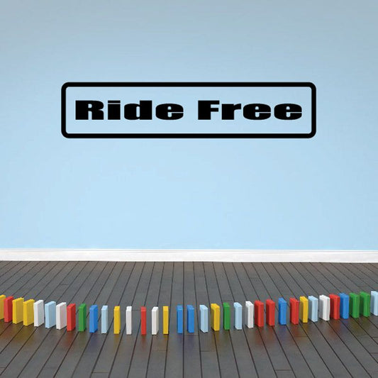 Rectangular Ride Free decal with black border and bold lettering