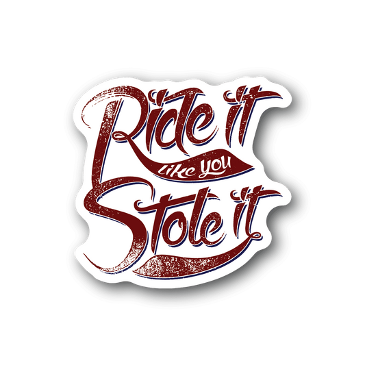 Vinyl sticker with red and white glitter typography, bold hand-lettered text