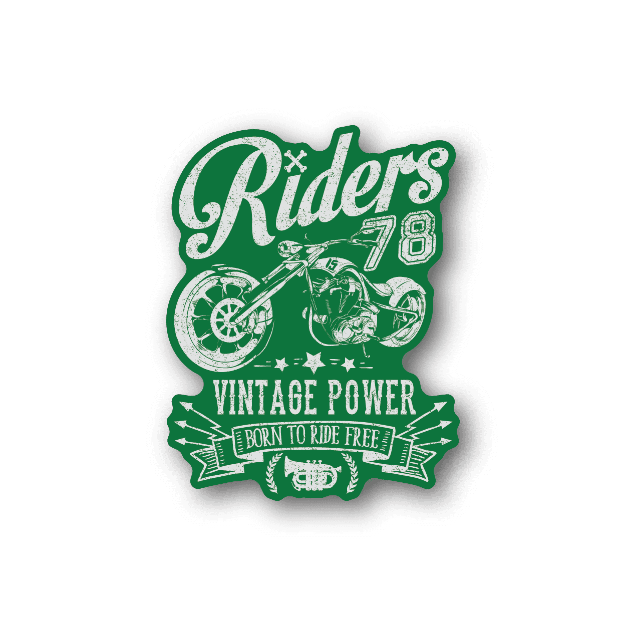 Riders vintage power motorcycle vinyl sticker with green graphic and text