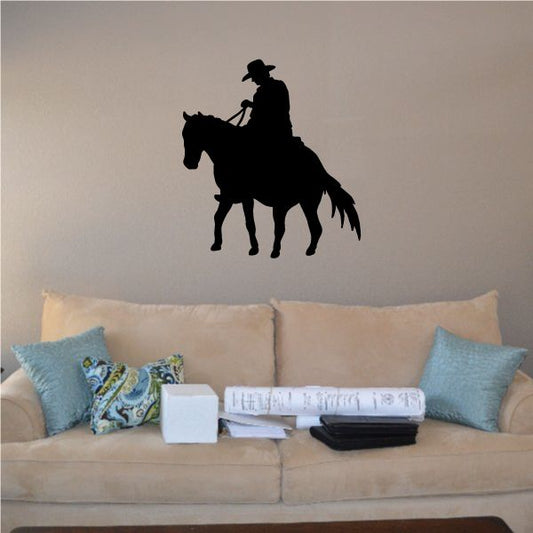 Cowboy riding horse wall decal, black silhouette