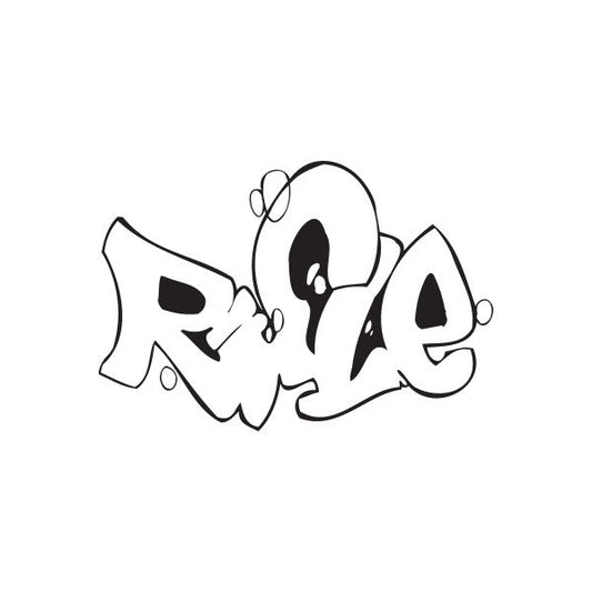 Graffiti rifle decal in black and white with bold cartoon outlines