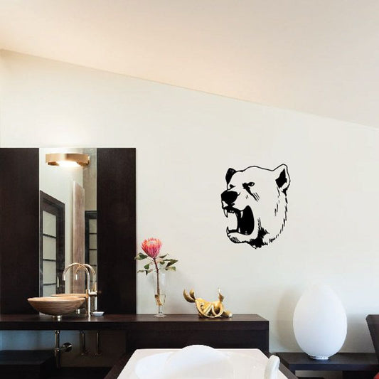 Roaring bear wall decal, black bear face silhouette with open mouth