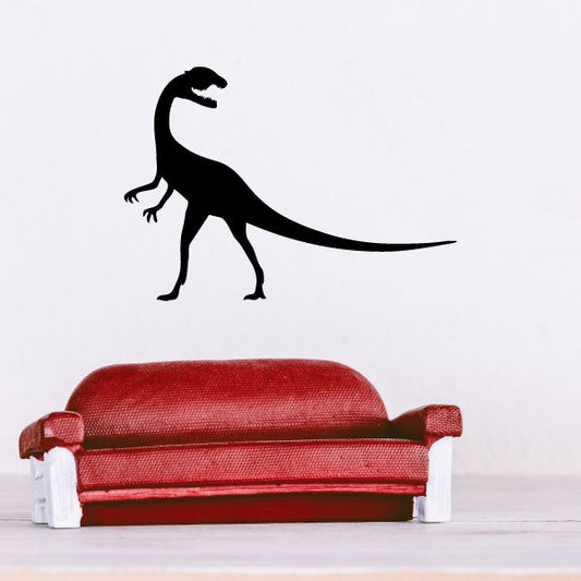 Roaring Dilophosaurus decal, black dinosaur silhouette facing left
