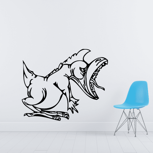 Roaring dinosaur decal with two black outlines facing left and right