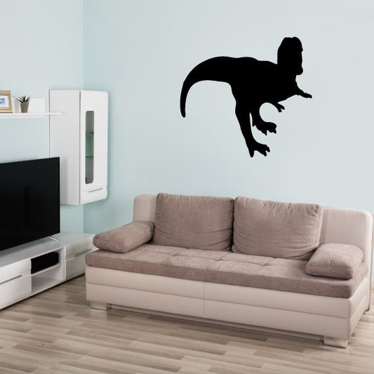 Roaring T. rex wall decal, black dinosaur silhouette with open mouth