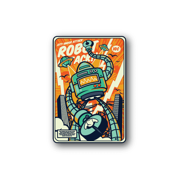 Robot Attack Vinyl Sticker weather-resistant vinyl sticker by VinylDisorder