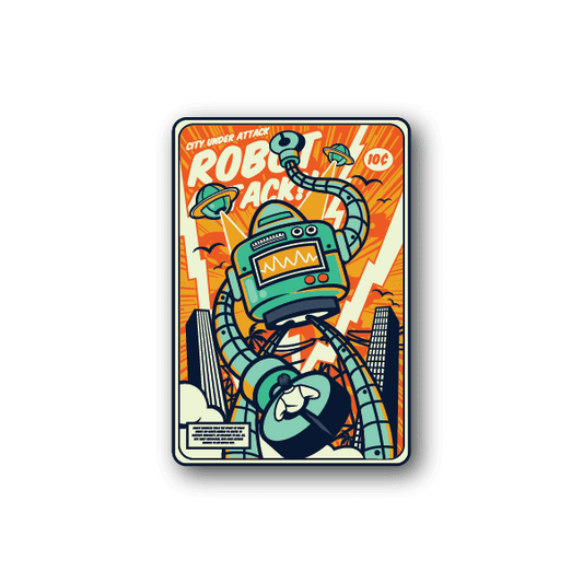 Robot Attack Vinyl Sticker weather-resistant vinyl sticker by VinylDisorder