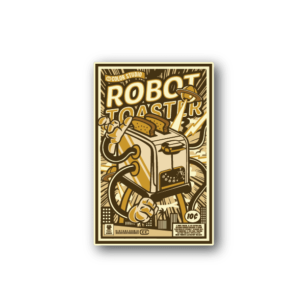 Robot Toaster Vinyl Sticker weather-resistant vinyl sticker by VinylDisorder
