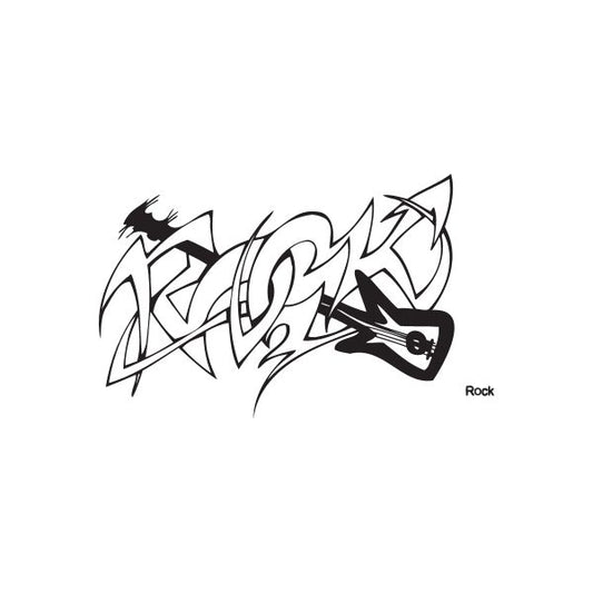 Graffiti rock decal sticker in black with stylized lettering and shapes
