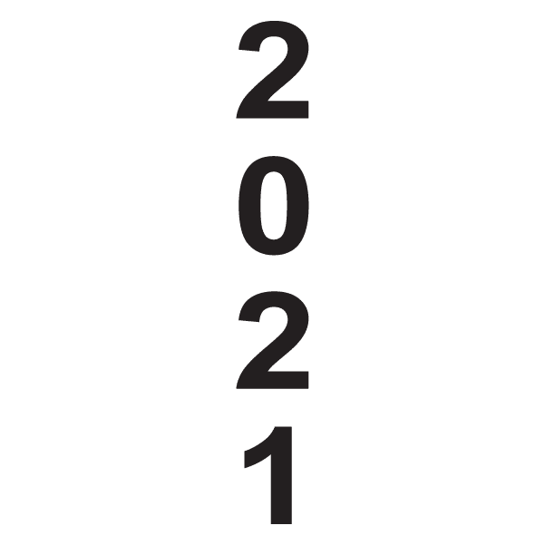 Vertical number set with black digits 2021, stacked vertically