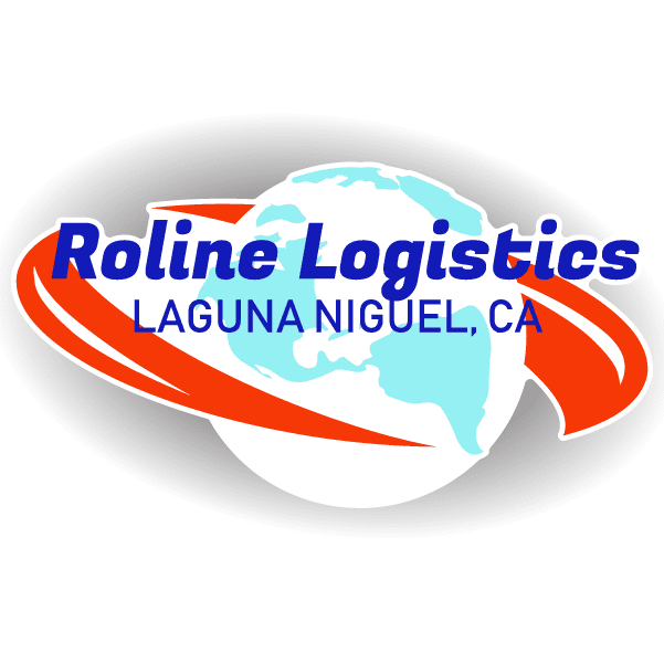 Roline Logistics logo sticker with blue globe and red swoosh, blue text