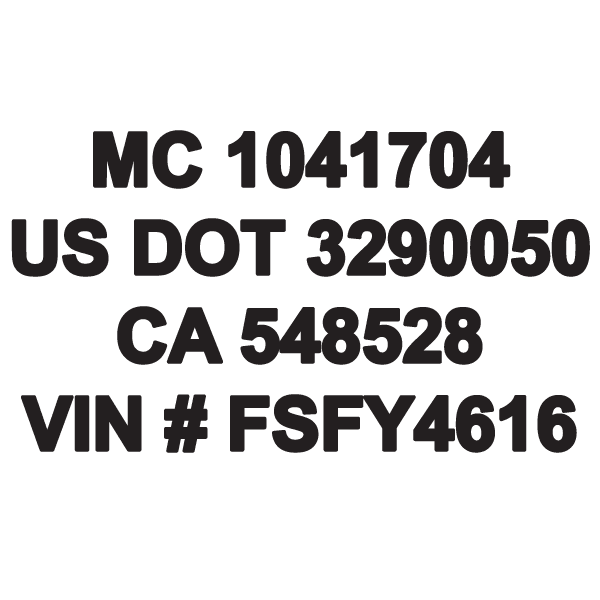 Roline Logistics DOT decal with black alphanumeric VIN and permit numbers on white