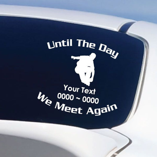 Rollerblading memorial decal with white text and skate silhouette on dark background