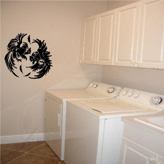 Rooster cock fight wall decal with black silhouette