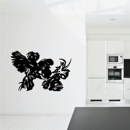 Rooster combat wall decal with black fighting rooster silhouette