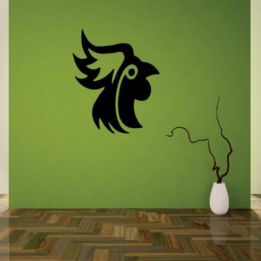 Rooster head vinyl decal, black silhouette