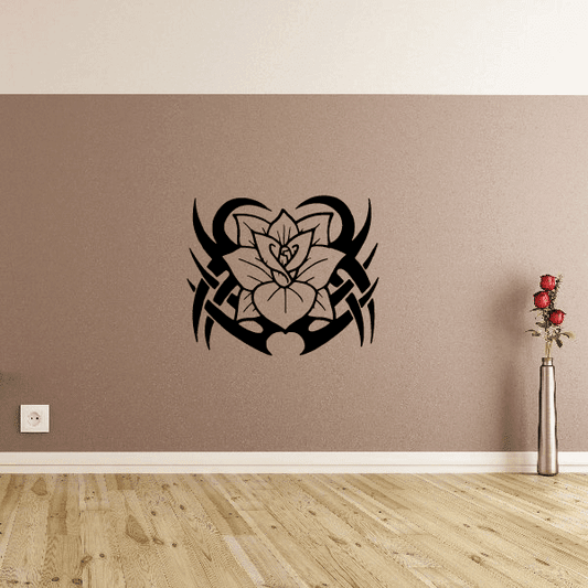 Black rose wall decal with heart and ribbon-style outline