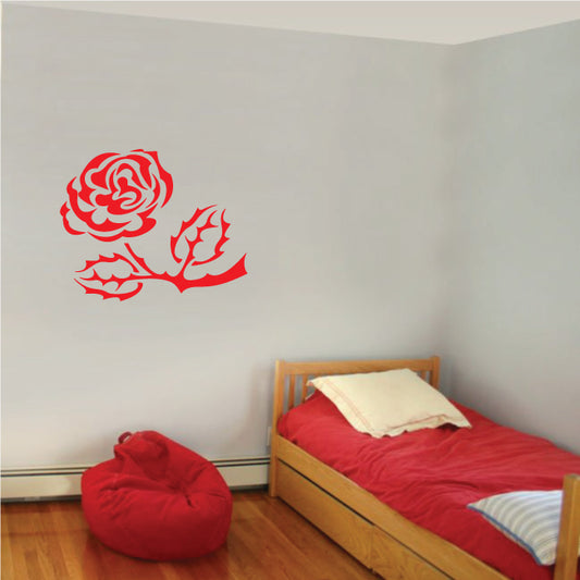 Red rose and leaf wall decal