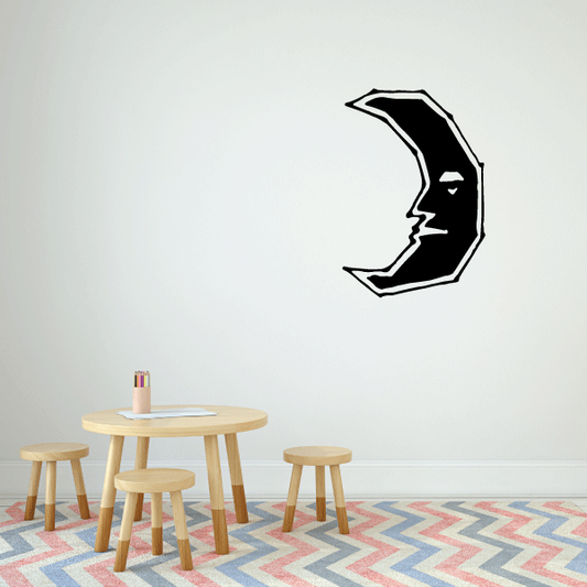 Moon wall decal with black rough-edged crescent shape
