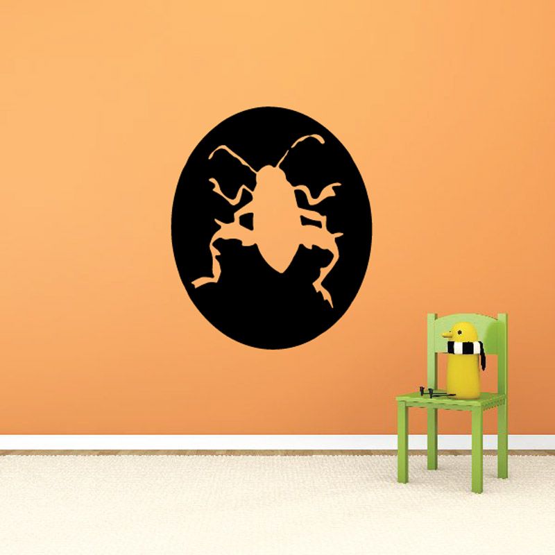 Round cricket design wall decal with black circle and gold batsman silhouette