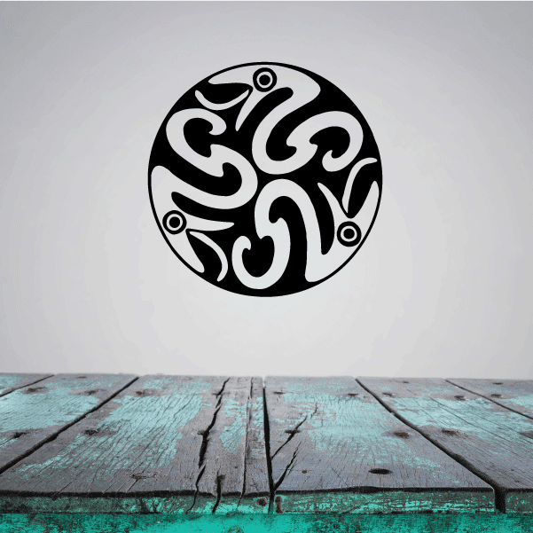 Round snake pattern decal with black and white swirling design