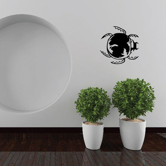 Rounded tick decal with black tick-and-leaves icon
