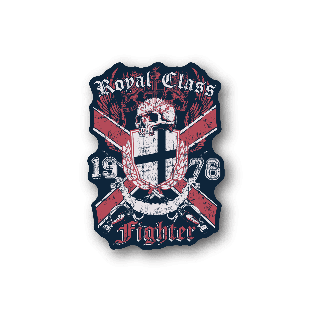 Fighter vinyl sticker with shield, wings, skull emblem, and Royal Class text