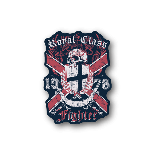 Fighter vinyl sticker with shield, wings, skull emblem, and Royal Class text