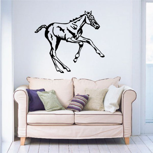 Running foal wall decal, black line-art horse running in profile