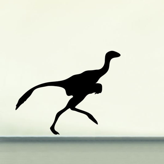 Running Gallimimus decal, black dinosaur silhouette with long tail and legs