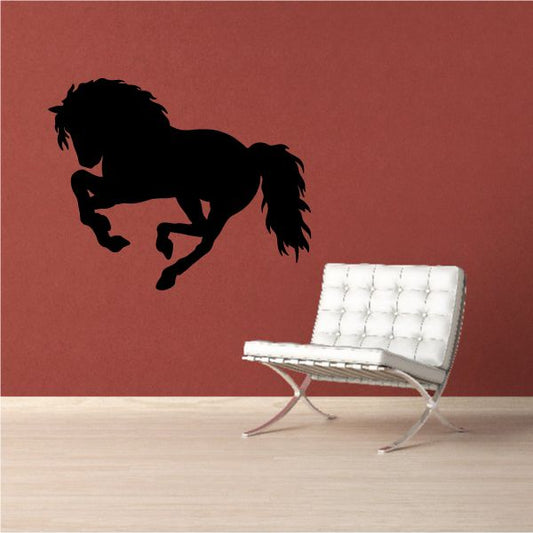 Running long-haired horse decal, black silhouette, for wall or window