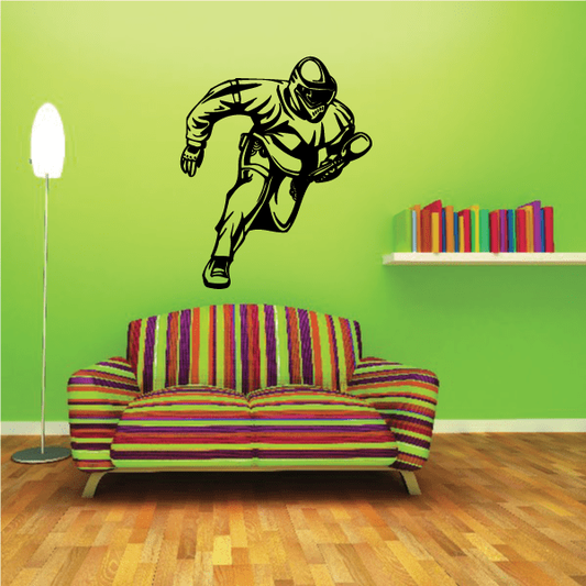 Running paintballer wall decal, black outline of a sprinting player with marker