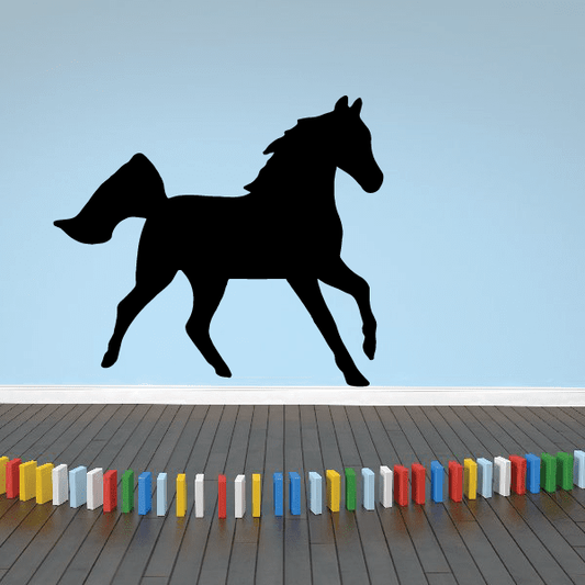 Running thoroughbred horse decal, black silhouette