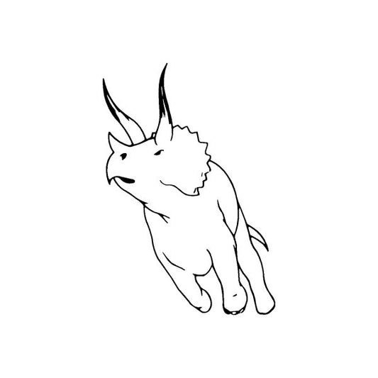 Running triceratops outline decal, black line art of dinosaur in motion