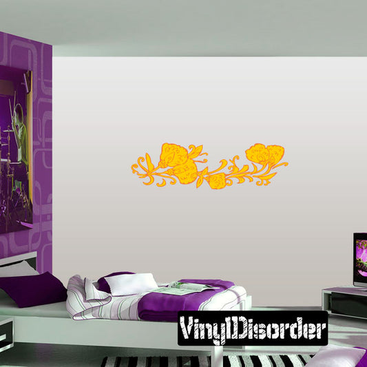 Decorative vinyl wall sticker with yellow-orange folk floral scrolling border