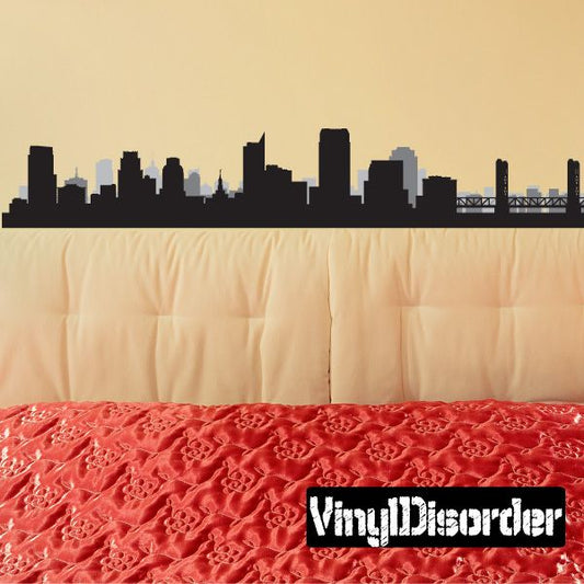 Sacramento skyline wall decal with bridge, dark silhouettes
