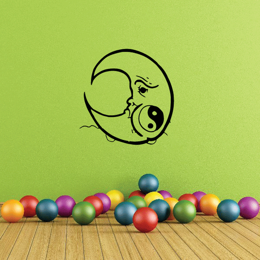 Black yin-yang crescent moon face decal