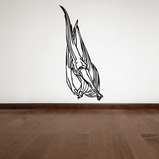 Pterosaur decal with sad face, black line art