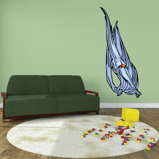 Blue pterosaur sticker with orange eye and open-wing pose