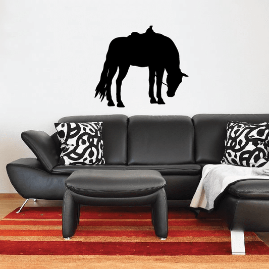 Grazing horse wall decal with black silhouette