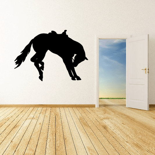 Horse kicking wall decal with bold black silhouette