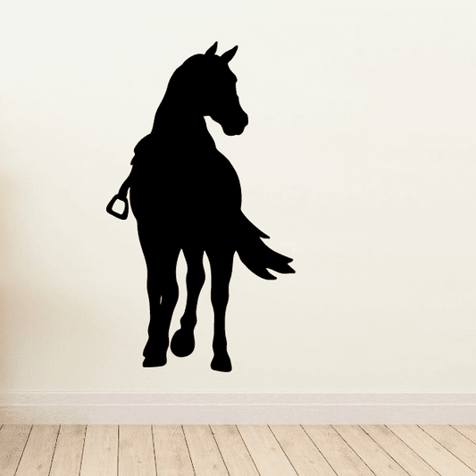 Saddled horse silhouette wall decal, black turning pose