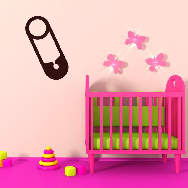 Safety pin decal with a black outlined safety pin icon